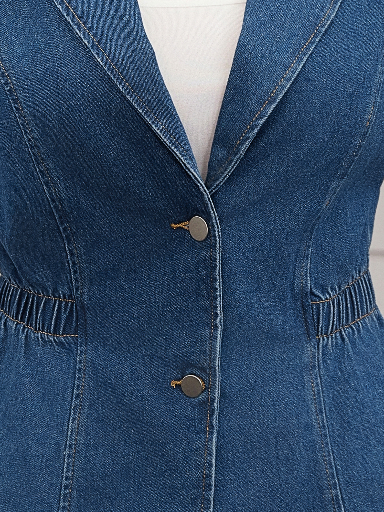DARING DIVA Women's Button Down V Neck Elastic Waist Sleeveless Waistcoat S Dark Blue