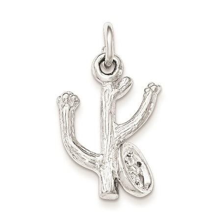 925 Sterling Silver Antiqued Cactus w/ Wheel Polished Charm Pendant