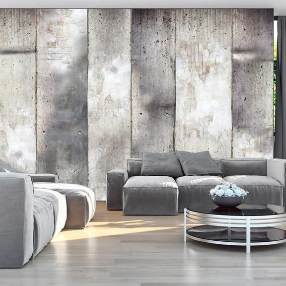 Tiptophomedecor Peel and Stick Wallpaper Wall Mural - Gray Concrete Stripes - Removable Wall Decals