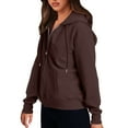 thumbnail image 6 of Qwertyu Women's Oversized Zip Up Hoodie Lightweight Thin Long Sleeve Hooded Sweatshirt with Pockets Coffee M, 6 of 8