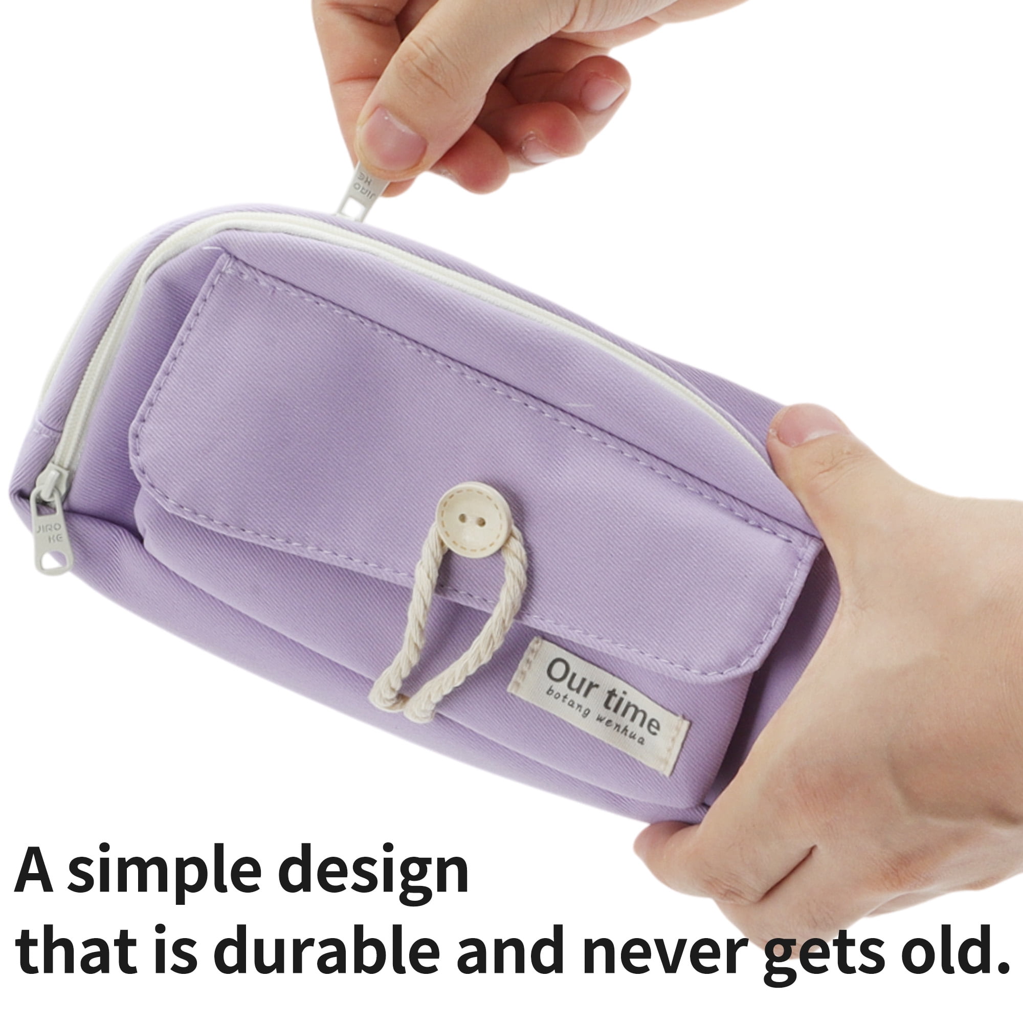 Unique Bargains Canvas Pencil Case, Large Capacity Pen Pouch, Aesthetic Organizer Purple