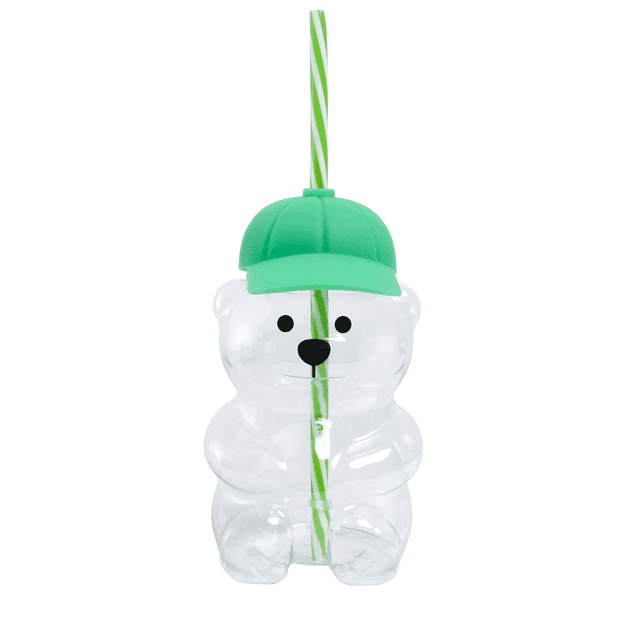 Glass Bear Cup, Honeybear Straw Cup,20oz Glass Cups with Lids and Straws, Cute Mugs Bear Sippy Cups Coffee Beer Wine Cocktail Drinks Glassware
