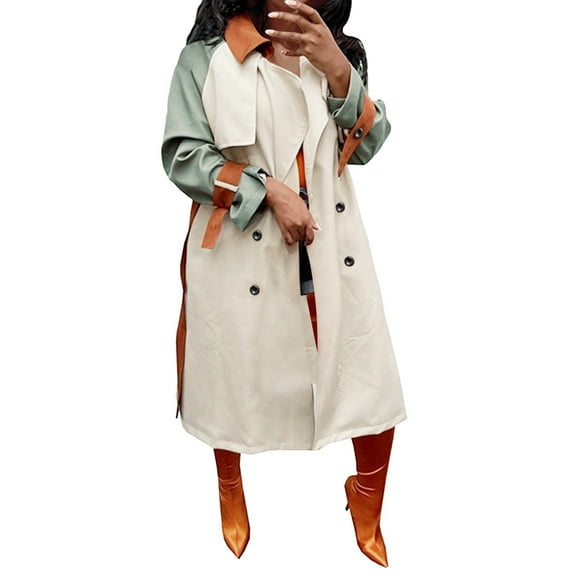 MuXi Women's Autumn Winter Windbreaker Coat Fashion Casual Lapel Button Long Sleeve Lightweight Outerwear Jacket for Daily Wear (Khaki,M)