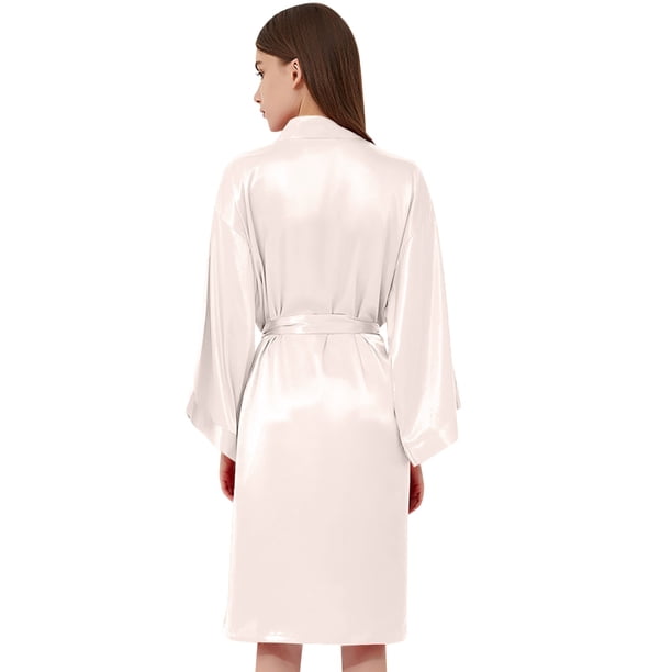 Gibobby Albornoz para mujer invierno Albornoz de satén para dama de honor, pijama de satén con para equipo de fiesta de boda para mujer(Beige,XL)