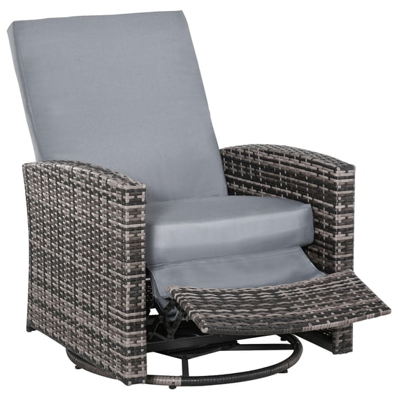 Outdoor Swivel Recliner Chair | 360° Swivel Recline | PE Wicker | Slate Gray | Patio Poolside | Grey | Plastic