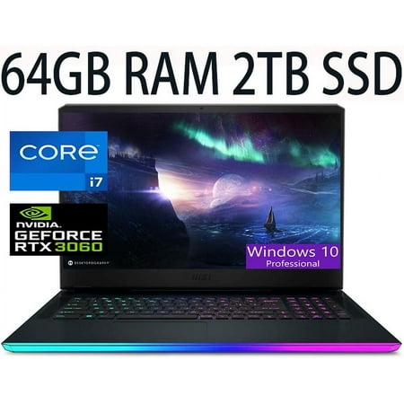 MSI GE76 Raider 17 Gaming Laptop, 11th Gen Intel Core i7-11800H 8-Cores Processor, NVIDIA GeForce RTX 3060 6GB GDDR6 Graphics, 64GB DDR4 2TB PCIe SSD, 17.3" Thin Bezel FHD Display, Windows 10 Pro
