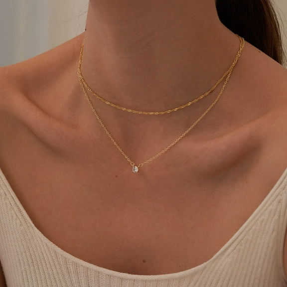 Cterwk Diamond Necklace for Women, 14k Gold Plated Necklace Simple Diamond Choker Necklaces for Women