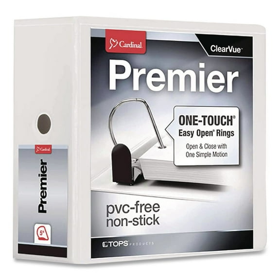 Cardinal 10350CB Premier 3 Easy Open Locking Slant D Ring 5 in. Capacity ClearVue Binder - White
