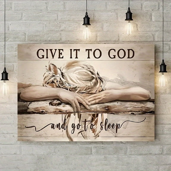 Give It to God" Inspirational Framed Canvas Wall Art - Rustic Wooden Texture, Ready to Hang, Perfect for Home Decor, Bedroom, or as a Thoughtful Gift, Large Wall Art