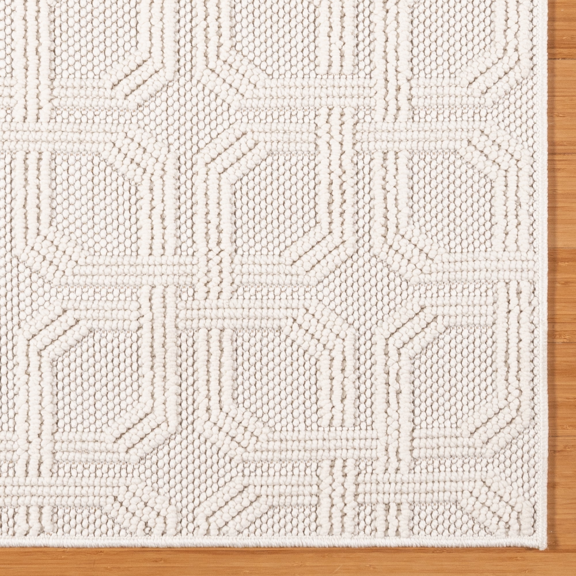 Gertmenian Malini Haley Cream Ivory Modern Geometric Tonal Polyester High-Low Indoor Area Rug, 6x9