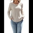 thumbnail image 2 of Camisa Informal de Cuello Redondo para Mujer, Blusa de Encaje con Retazos, Suéteres Tipo Jersey, Túnica de Larga de Color Liso. Albaricoque S, 2 of 7