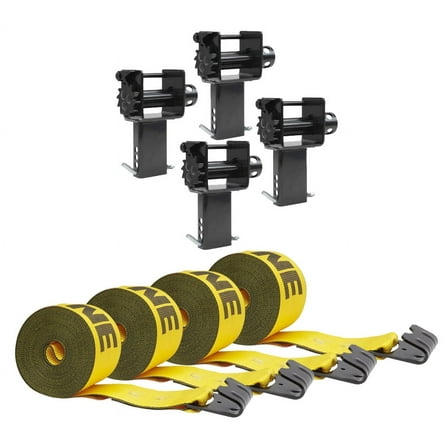 Stake Pocket Winch With Kinedyne 4" x 30' Winch Strap with Flat Hook - Gold