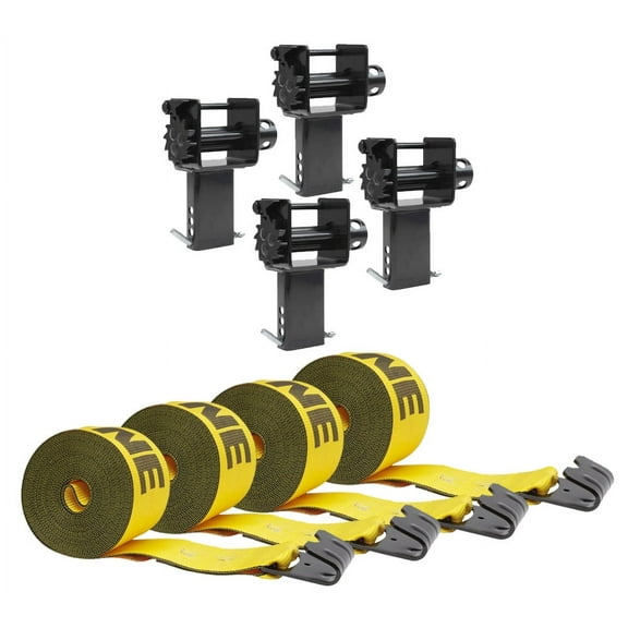 Stake Pocket Winch With Kinedyne 4" x 30' Winch Strap with Flat Hook - Gold