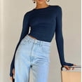 thumbnail image 2 of Yuzhih Womens Long Sleeve Crop Top Mock Neck Slim Casual Base Layer Lightweight Soft Workout Shirt Going out Tops, 2 of 7