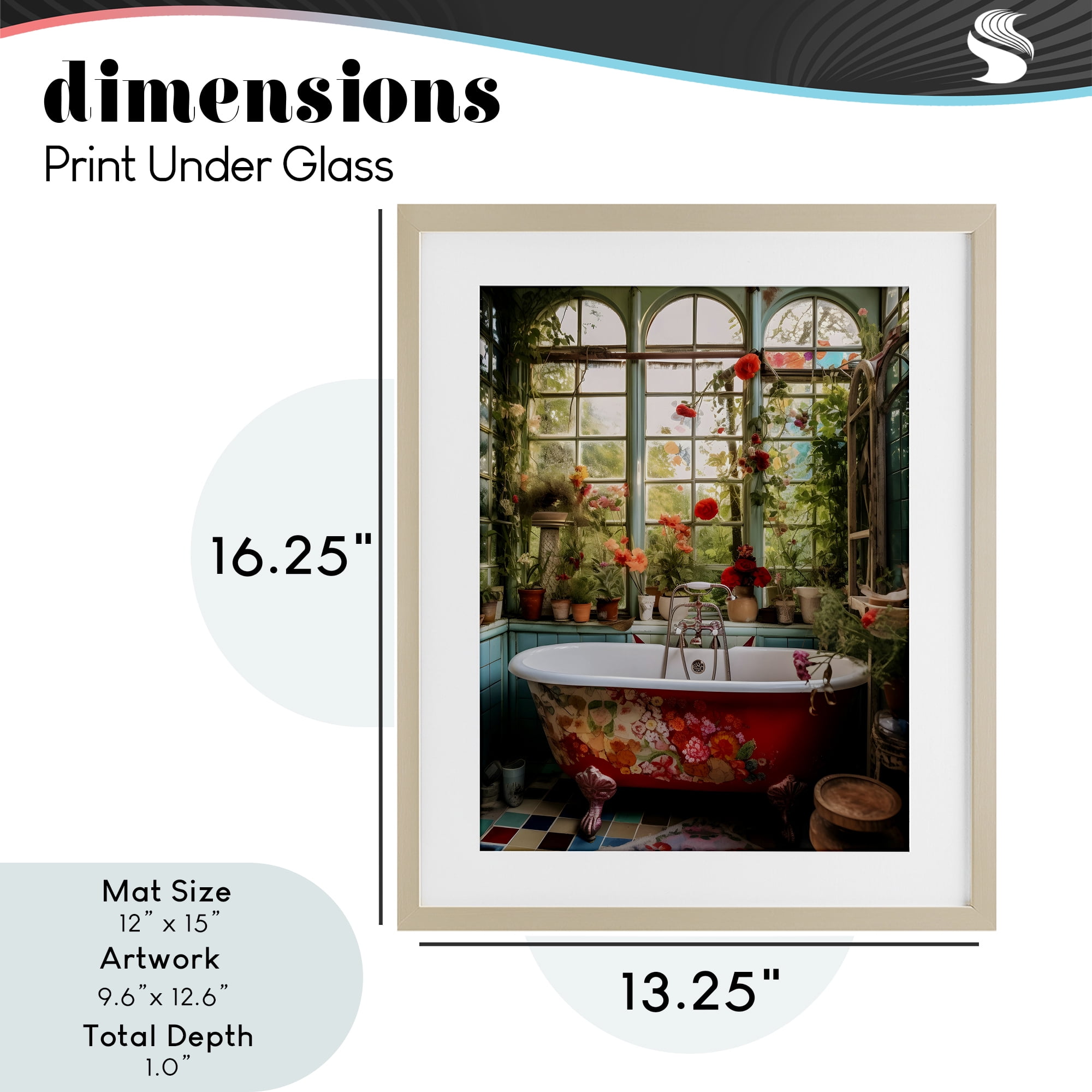 Floral Sunroom Tub Birch Framed Print Under Glass, design by Lettered and Lined