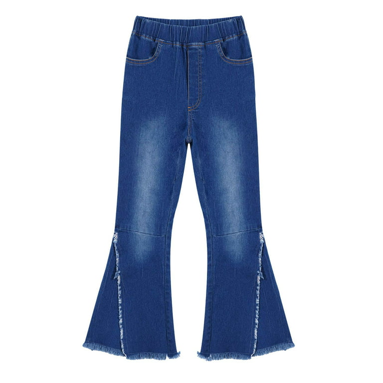 MSemis Kids Girls Jegging Jeans Bell Bottom Denim Pants Retro Wide Leg  Flare Pants 4-14Y Light Blue-A 10