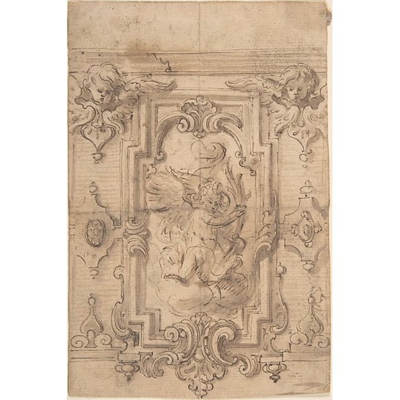 Wall Design with Flying Putto Poster Print by Anonymous, Italian, 17th or 18th century (18 x 24)