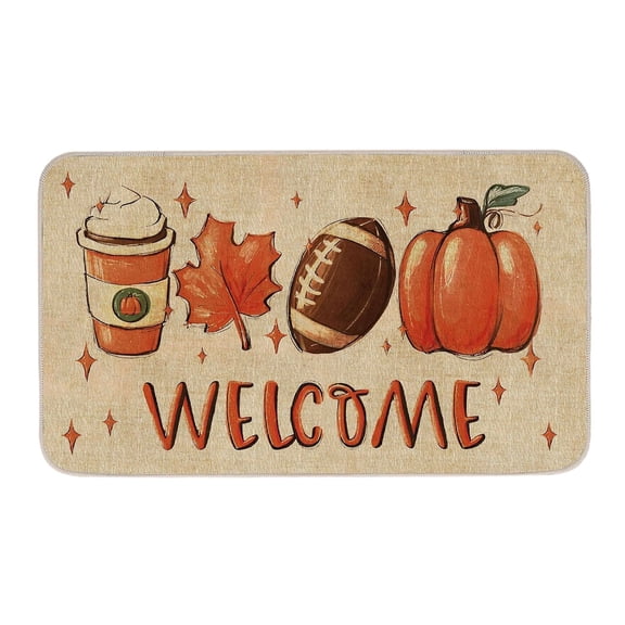 SUYOLL Fall Kitchen Rugs Of 2 Non- Football Autumn Pumpkin Sports Kitchen Mats For Floor With Rubber Backing Washable Maple Leaves