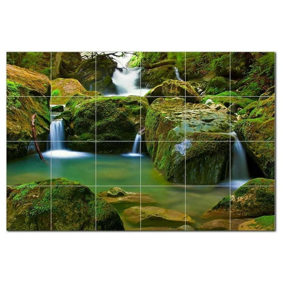 Waterfall Photo Ceramic Tile Mural Kitchen Backsplash Bathroom Shower, 406133-S6