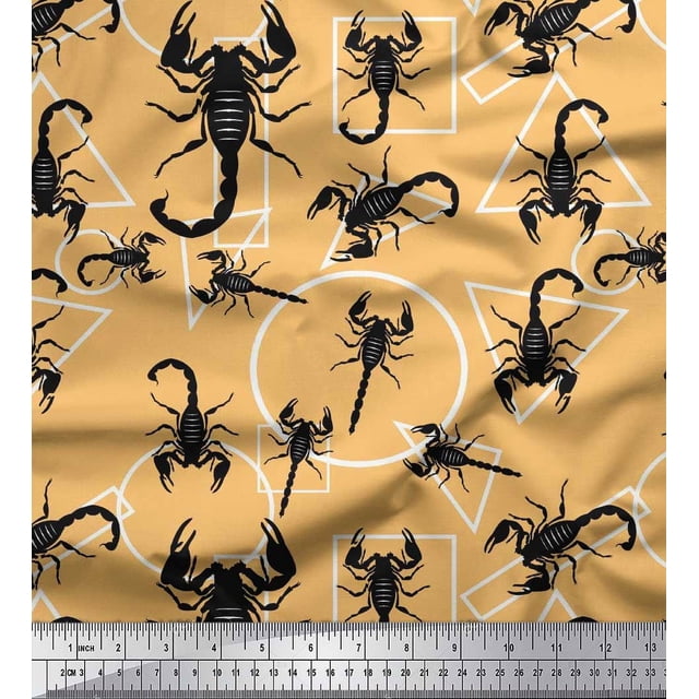 Soimoi Modal Satin Fabric Geometric Shapes & Scorpion Insects Decor Fabric Printed Yard 42 Inch Wide