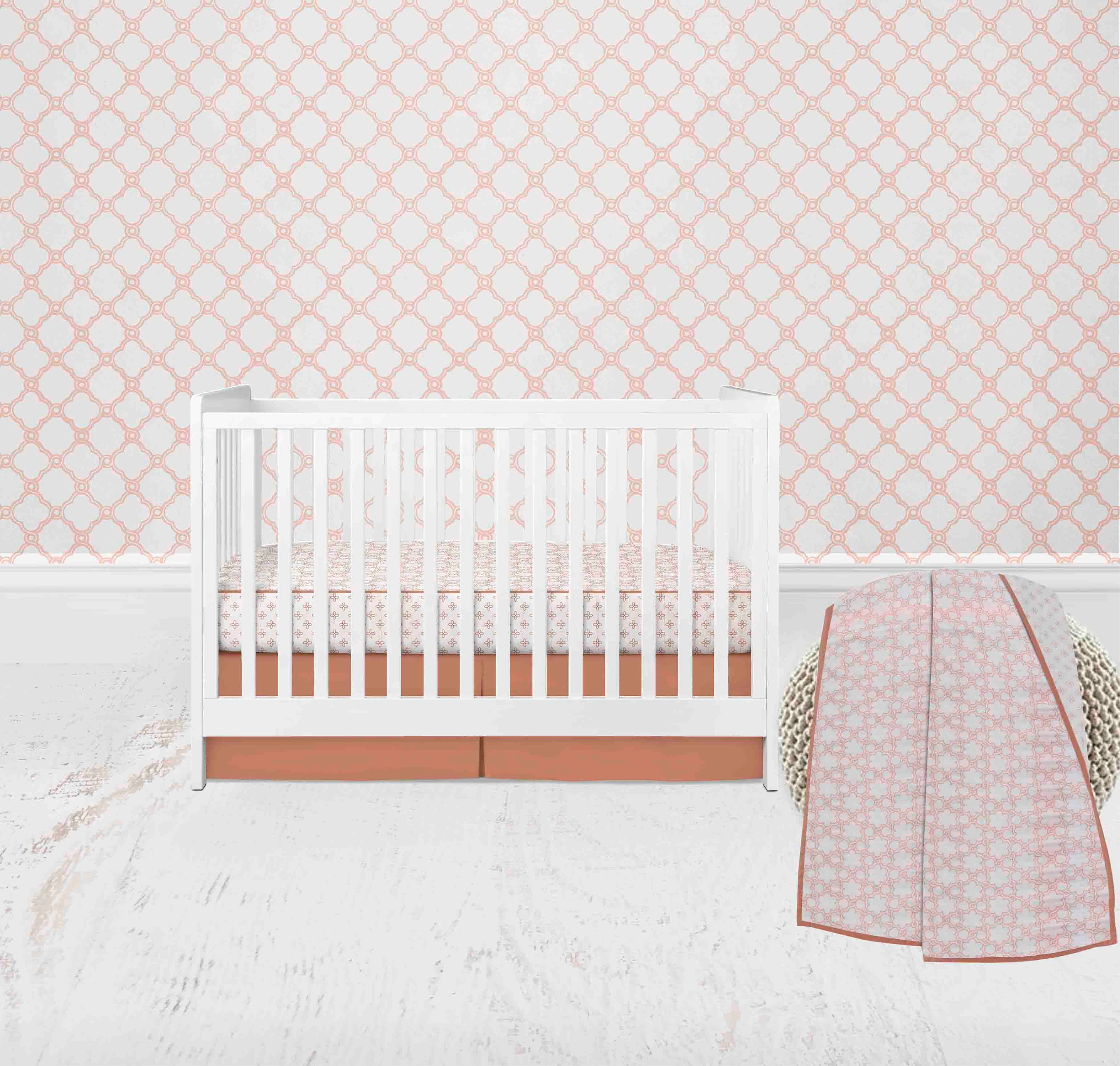 Bacati - Paisley Petals Floral 3-Piece Muslin Crib Bedding Set - Coral Girls