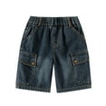 thumbnail image 4 of Tfken Shorts For Boys Children Solid Color Elastic Waist Knee-Length Jeans Comfortable Relaxed Half Pant Black Size 2-3 Years, 4 of 4