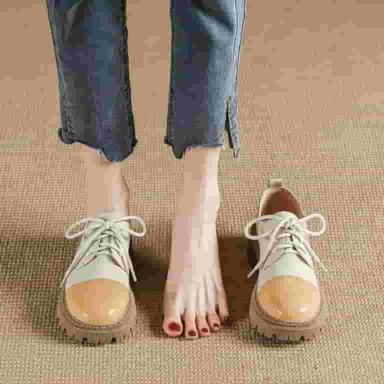 【COLOR iN ID】round suede platform shoes Women's Two Tone Color Oxford Shoes, Round Toe Platform Lace