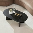 thumbnail image 3 of 39.37'' Oval Coffee Table for Living Room Pedestal Coffee Table Mid Century Modern Coffee Table Wood Centry Table, Easy Assembly, Black, 3 of 7