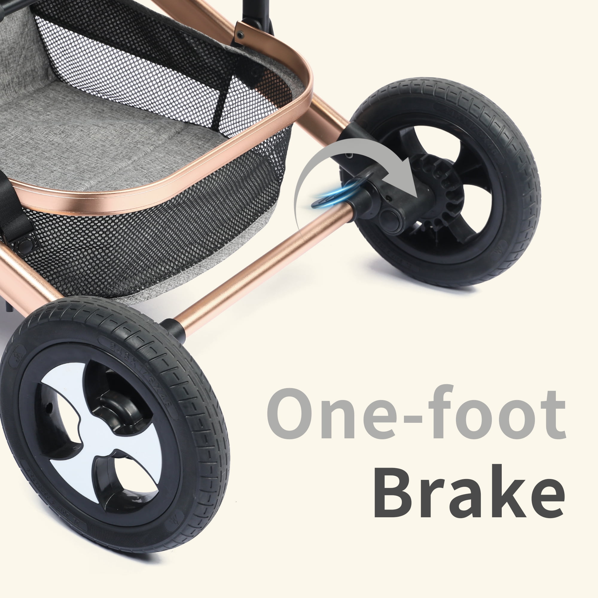 AILEEKISS 3-in-1 Convertible Baby Stroller with Big Seat and Adjustable Canopy, 24 Pounds, Rose Gold