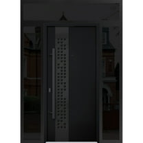 Front Exterior Prehung Steel Door / Deux 6078 Black Enamel / 2 Side and Top Exterior Window Sidelite / Entry Metal Modern Painted W16 36 16" x H80 16" Right hand Inswing