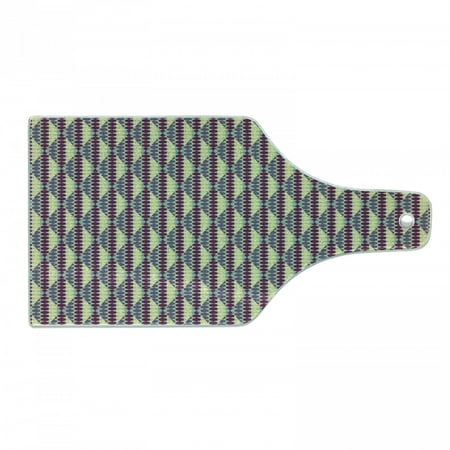 

Retro Cutting Board Abstract in Vibrant Geometric Hexagon Forms Vintage Design Decorative Tempered Glass Cutting and Serving Board Wine Bottle Shape Pale Yellow Cadet Blue by Ambesonne