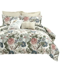 Lush Decor Sydney Floral Comforter Set, 7 Piece Set, Full/ Queen, Green & Blue - Elegant & Colorful Floral Bedding Set With Euro Shams & Throw Pillows - Vintage & Country Cottage Bedroom Decor