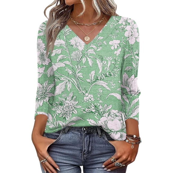 Womens Tops 3/4 Sleeve Dressy Casual Shirts Fall Outfits Travel Vacation Plus Size Spring Clothes Mint Green L