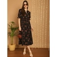 thumbnail image 4 of Steverzon Women's Floral Print Collar Empire A-Line Midi Black Dress, 4 of 6