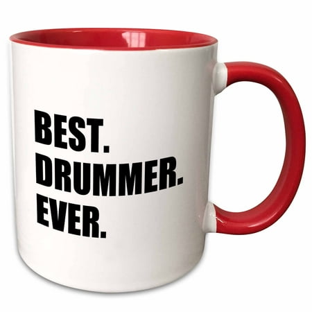 3dRose Best Drummer Ever - fun musical job pride gift for drum pro musicians - Two Tone Red Mug,