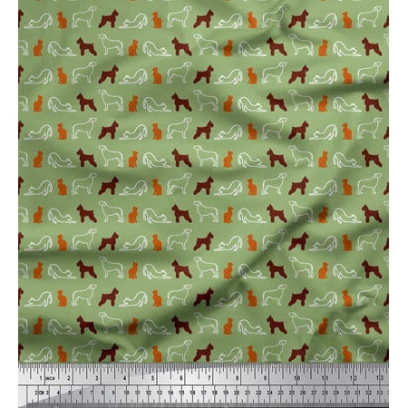 Soimoi Rayon Fabric Cat & Poodle Dog Printed Fabric 1 Yard 42 Inch Wide