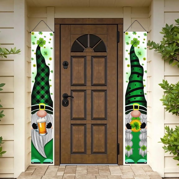 Lumumanber St Patrick''s Day Door Banner 71x12 Inch Green Buffalo Plaid Gnome Banner Front Porch Decorations Irish Four Leaf Lucky Clover Wall Hanging for Home Indoor Outdoor Festival Party Decor