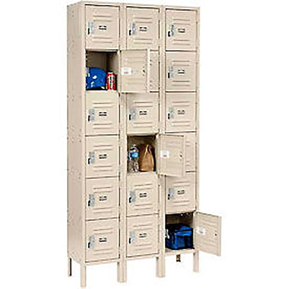 Global Industrial 269693TN 12 x 18 x 12 in. Six Tier Paramount Locker with 18 Door Assembled, Tan