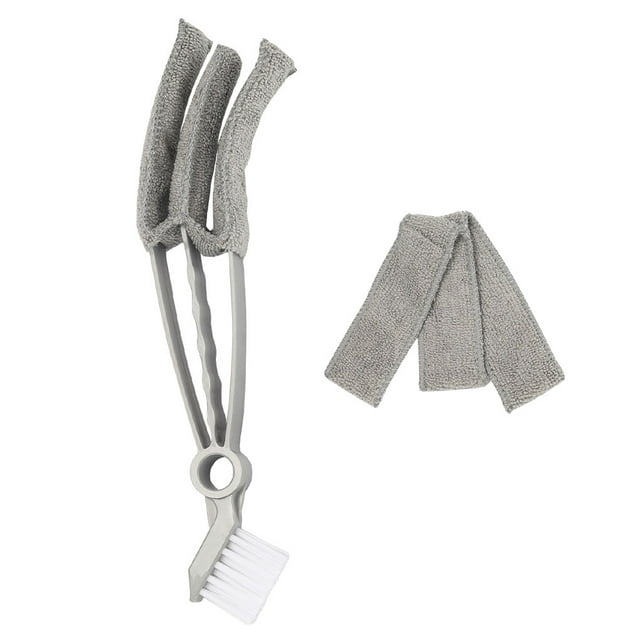 keepw Easy To Clean Duster Brush For Blinds And Window Cleaning One Hand Operation Cleaning Brush Grey + Cloth 1Set
