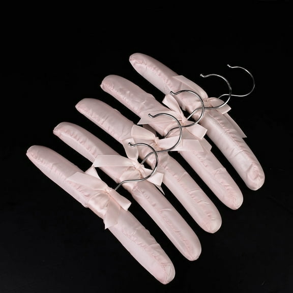 WHAMVOX Pink Satin and Sponge Hangers with Chrome Hook for Delicate Clothes 5 Pieces