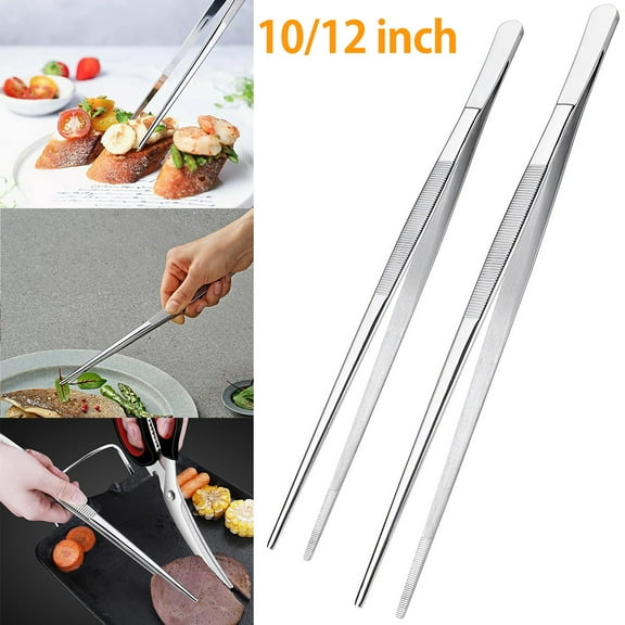 Keyohome Cooking Tweezers 10/12 Inch Stainless Steel Straight Tweezers Fine Precision Food Tweezers Kitchen Gadget for BBQ Roasting