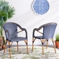 thumbnail image 2 of SAFAVIEH California Coastal Outdoor Patio Armchair with Faux Wicker, Navy/White (Set of 2), 2 of 12