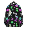 thumbnail image 3 of Astronaut and Alien Black Pattern Backpack for School, Cute School Bag with Adjustable Shoulder Straps and Padded Back, 16.9"x12.6"x5.9", 3 of 5