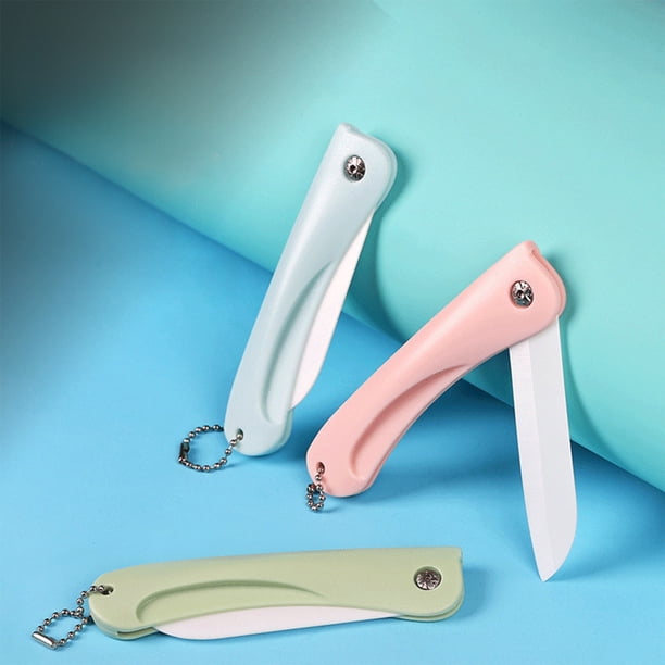 Cuchillo de fruta plegable de cerámica portátil | Cuchillo de cocina con hoja de cerámica de bolsillo mini con cadena | Resistente al óxido, ligero, 3 colores | Viajes, acampada, uso doméstico, 7,68"