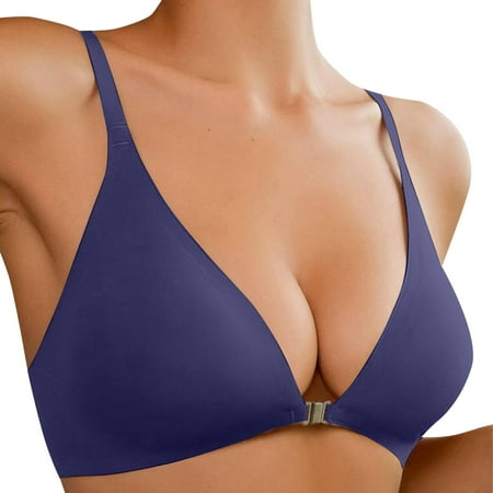 Women Wirefree Bras Front Closure Plunge Bralette Breathable Wireless Stretch No Padding Deep V Bra