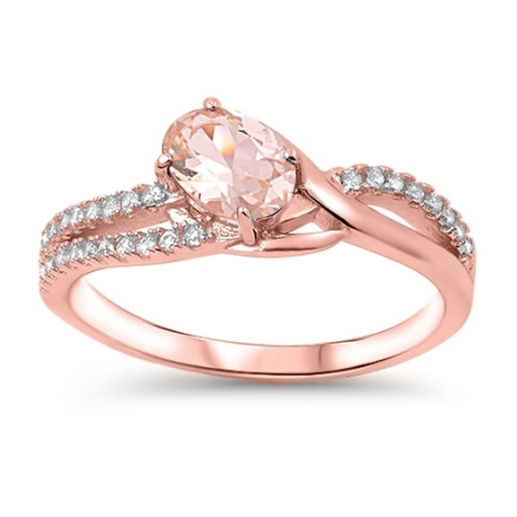 CHOOSE YOUR COLOR Rose Gold-Tone Oval Pink CZ Wedding Ring 925 Sterling Silver Band Female Size 5