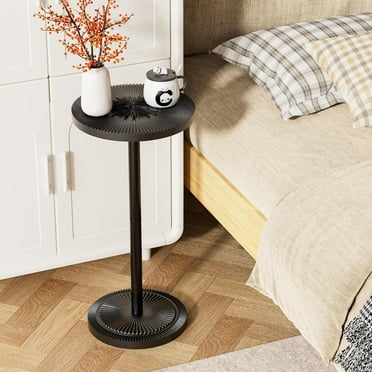 Carved Drink Table, Round Small Side Table for Small Spaces, Modern Accent Tables, End Tables with Carved Top & Base for Living Room, Bedroom, Corners, and Office (Black, 11.81 inch)