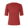 thumbnail image 4 of Women's Summer Sweater Short Sleeve V-Neck Breathable Cotton Pullover Soft Lightweight Knit Blouse Wine XXXL, 4 of 4