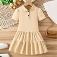 thumbnail image 4 of JUMEYU Little Girls Solid Color Short Sleeve A-Line School Dress Casual Uniform Dresses 7T 8T (Khaki,7-8 Years), 4 of 7