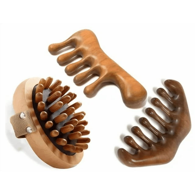 3pcs Xtellar Peines Masajeador De Cabeza De Madera Color Marron